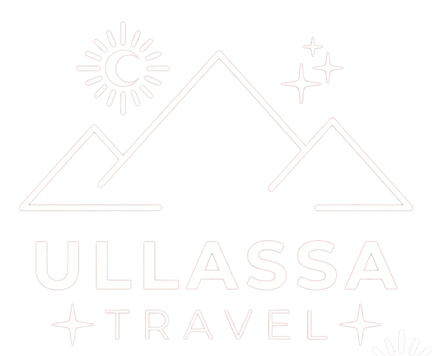 Representación de una montaña con la luna el sol y las estrellas. Para viajes que ilusionan e iluminan